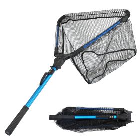 hFoldable Fishing Net With Aluminum Alloy Rod EVA Handle Durable 5MM Hexagonal Nano Coating Nylon Mesh Collapsible Landing Net Safe Fish Catching (Color: Blue, size: One size)